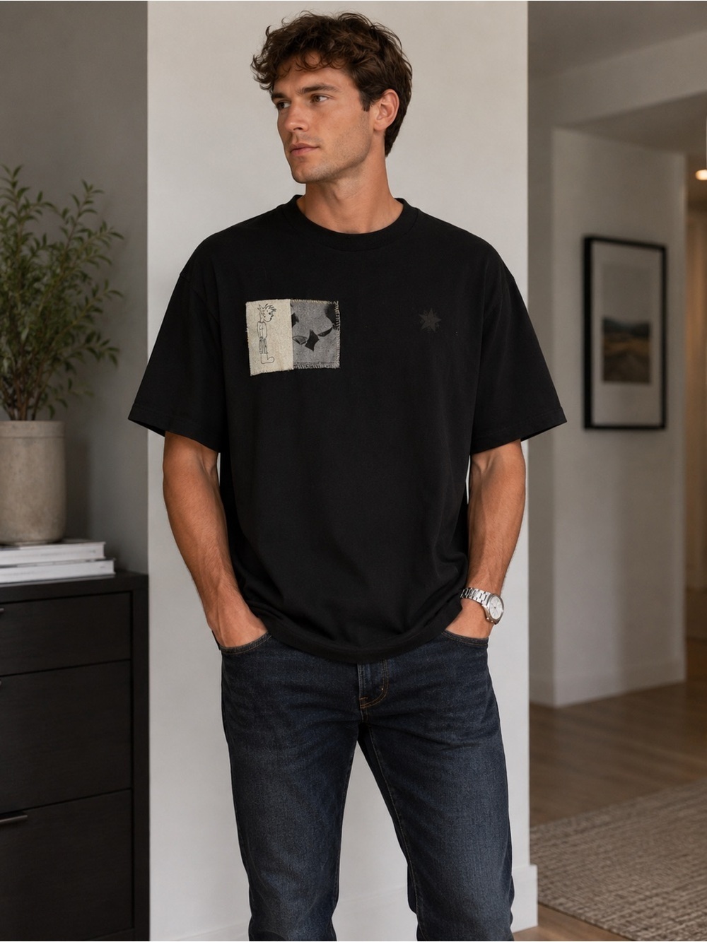 Glass A Hotel Dream “Lounge Act” Patch Graphic T-Shirt Black Men’s L